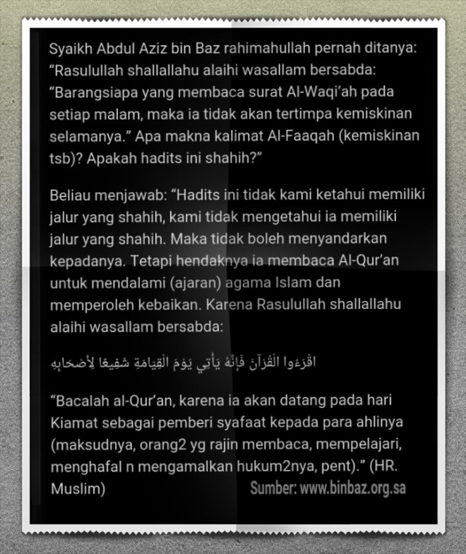 Hadis palsu fadhilat surah waqiah